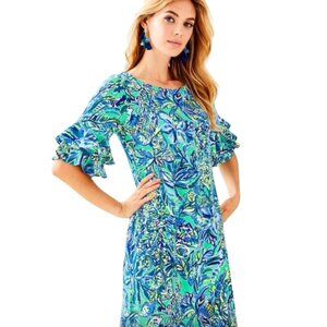 Lilly Pulitzer Lula Flutter Ruffle Dress, Bennett Blue Sneak a Beak - Size Med